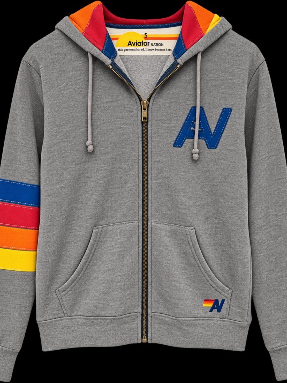 Aviator Nation Gray Rainbow Stripe Zip Hoodie Sweatshirt Size Small
